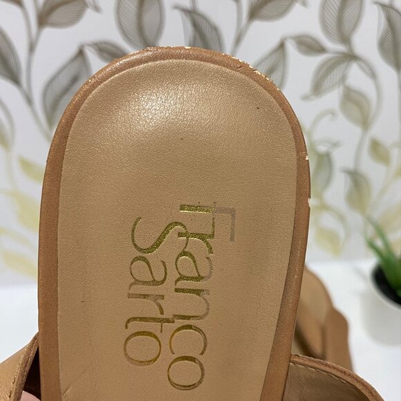 Franco Sarto Wedge Sandals With Straps & Cork Heel - Size 8 - Tan Leather Upper - Picture 10 of 12